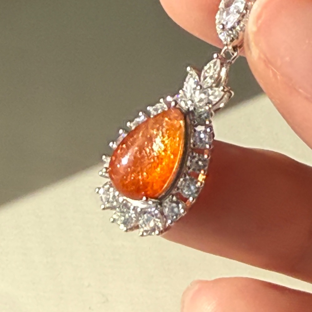 Elegant Orange and Silver Teardrop Pendant